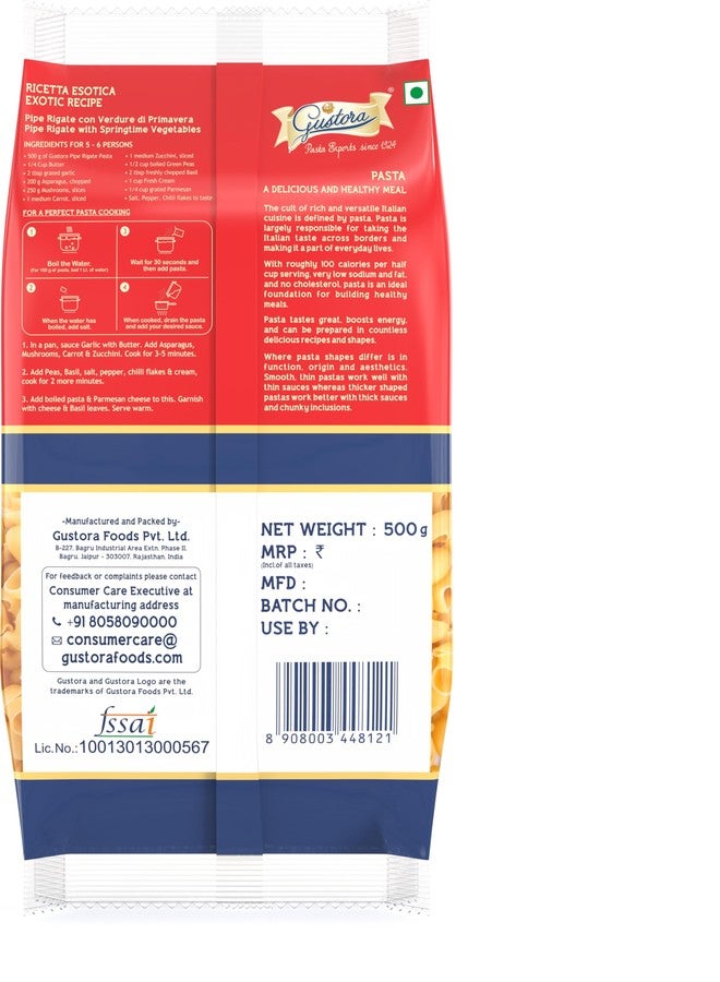 Gustora Healthy Elbow & Pipe Rigate Pasta Combo Made Of Durum Wheat Semolina I Rich In Protein & Fibre I Zero Cholesterol I Vegetarian I No Trans - Fat I Cooking Time 10 Min - (500 Gm X 2) - Image 5