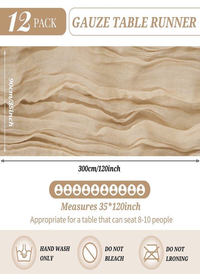 YMHPRIDE 12 Pack Cheesecloth Table Runner 35 x 120 inch Long Boho Cheese Cloth Gauze Table Runners Semi Sheer Table Runner for Wedding Decor, Bridal Shower, Birthday Party (Beige) - Image 2