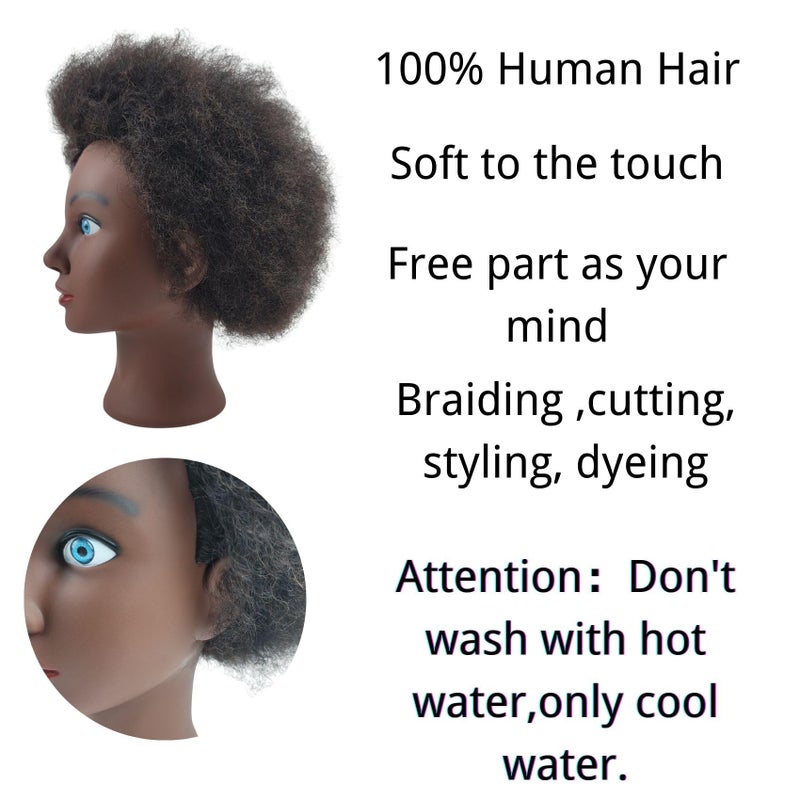 Leticia Afro Kinky Curly Braiding Mannequin Head for Practice,Real Human Hair African American Mannequin Head for Cosmetology Braiding Training with Stand - Image 3