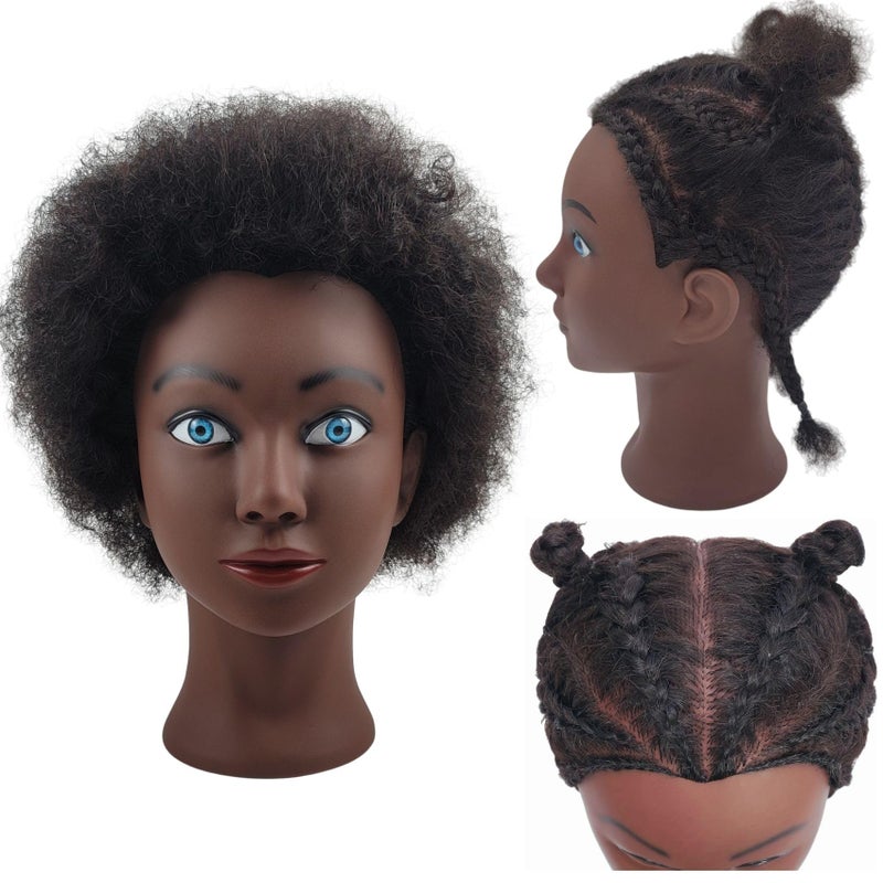 Leticia Afro Kinky Curly Braiding Mannequin Head for Practice,Real Human Hair African American Mannequin Head for Cosmetology Braiding Training with Stand - Image 1