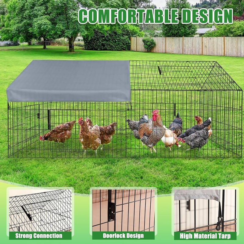YSOAE Cross product combo compatible 220x100CM Chicken Coop, Large Metal Chicken Run Cage for Yard, Portable Hen Pens Outdoor with Top, Heavy Duty Duck Tractor Cages, Enclosure Crate Backyard for Small Animals Duck Rabbit Hen Varied size selections - Image 2