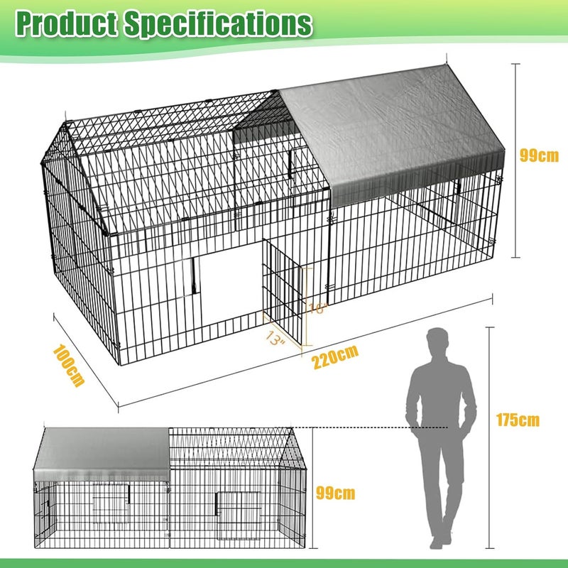 YSOAE Cross product combo compatible 220x100CM Chicken Coop, Large Metal Chicken Run Cage for Yard, Portable Hen Pens Outdoor with Top, Heavy Duty Duck Tractor Cages, Enclosure Crate Backyard for Small Animals Duck Rabbit Hen Varied size selections - Image 4