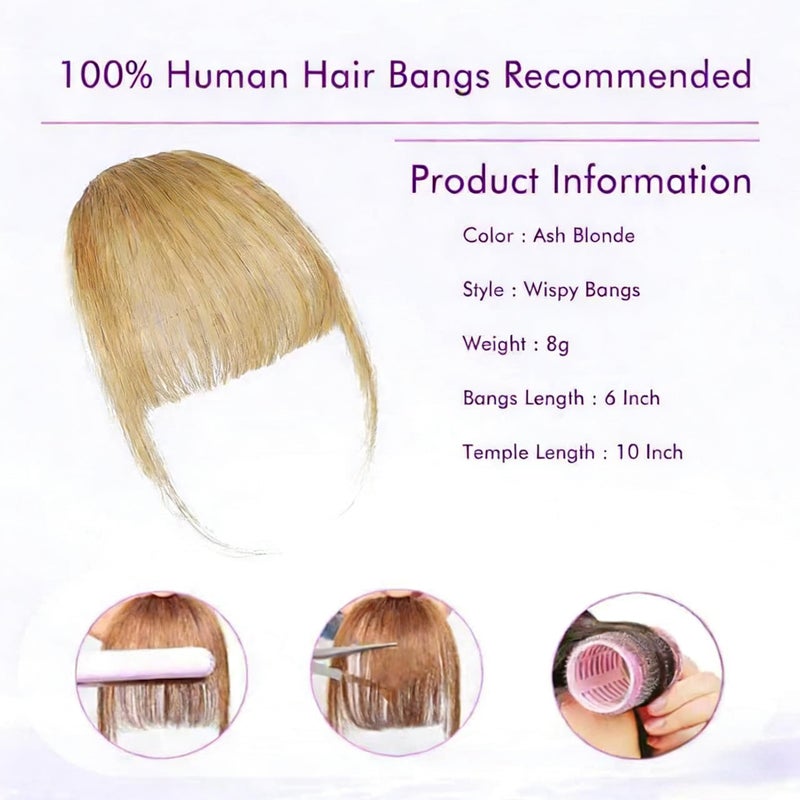 ELEFOCUS 100% Real Human Hair Extensions Wispy 18# Hair Clip on bangs for women Fringe with Temples Hairpieces Faux Bangs for Daily Wear - Image 4
