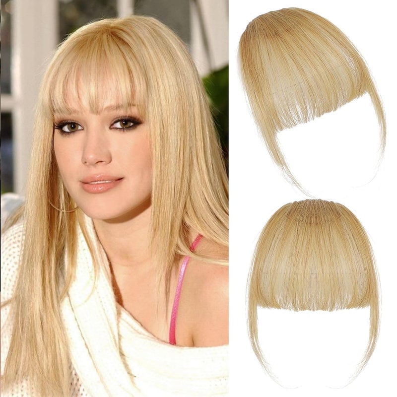 ELEFOCUS 100% Real Human Hair Extensions Wispy 18# Hair Clip on bangs for women Fringe with Temples Hairpieces Faux Bangs for Daily Wear - Image 1