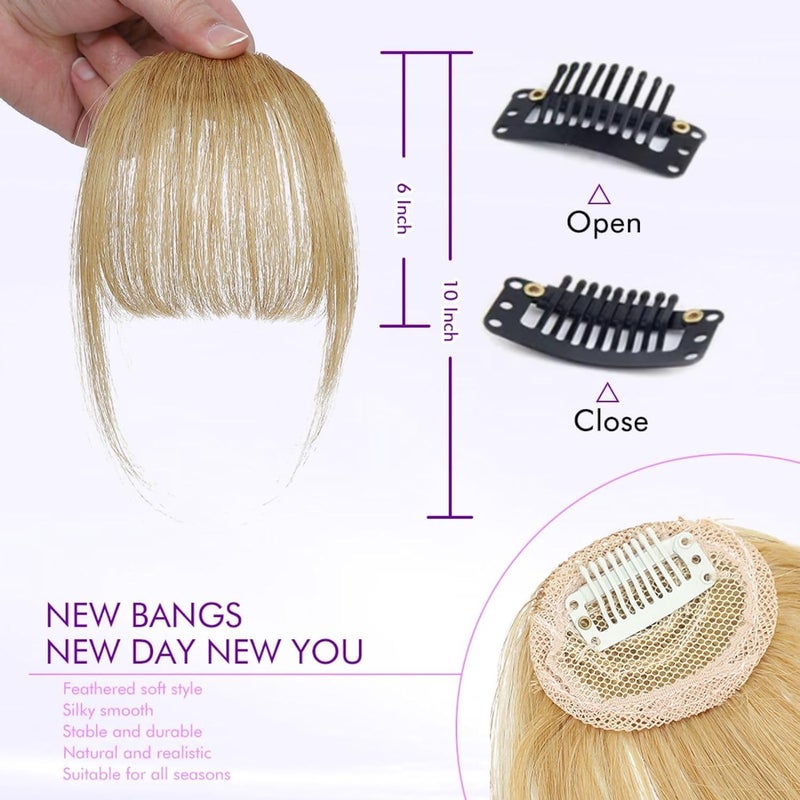 ELEFOCUS 100% Real Human Hair Extensions Wispy 18# Hair Clip on bangs for women Fringe with Temples Hairpieces Faux Bangs for Daily Wear - Image 2