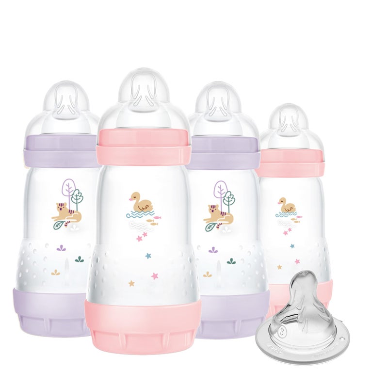 MAM 9oz Easy Start Anti-Colic Baby Bottles, Medium Flow with Bonus Fast Flow Nipple, Breastfeeding-Like Silicone, Reduces Colic and Gas, Easy-to-Clean, BPA-Free, 2 Plus Months - Image 1