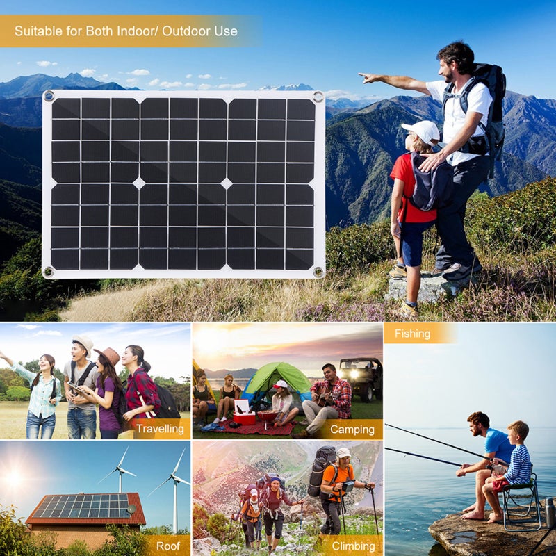 Portable 300W Solar Flexible Panel Kits Monocrystalline Silicon Solar Panel with 20A Controller Dual USB Charging Port DC5521 Battery Clamp Interface for Charging 5V Mobile Phones Sports Cameras, 12V - Image 3