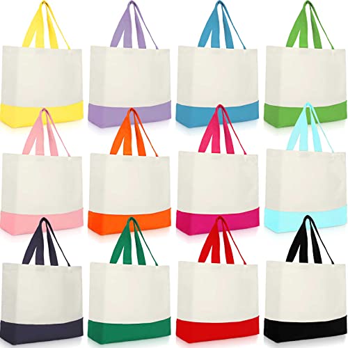Epakh 12 Pack Canvas Tote Bags Bulk 18.5 x 15 Inch Reusable Grocery Shopping Bags Tote Luggage for Shopping(Multicolor) - Image 1