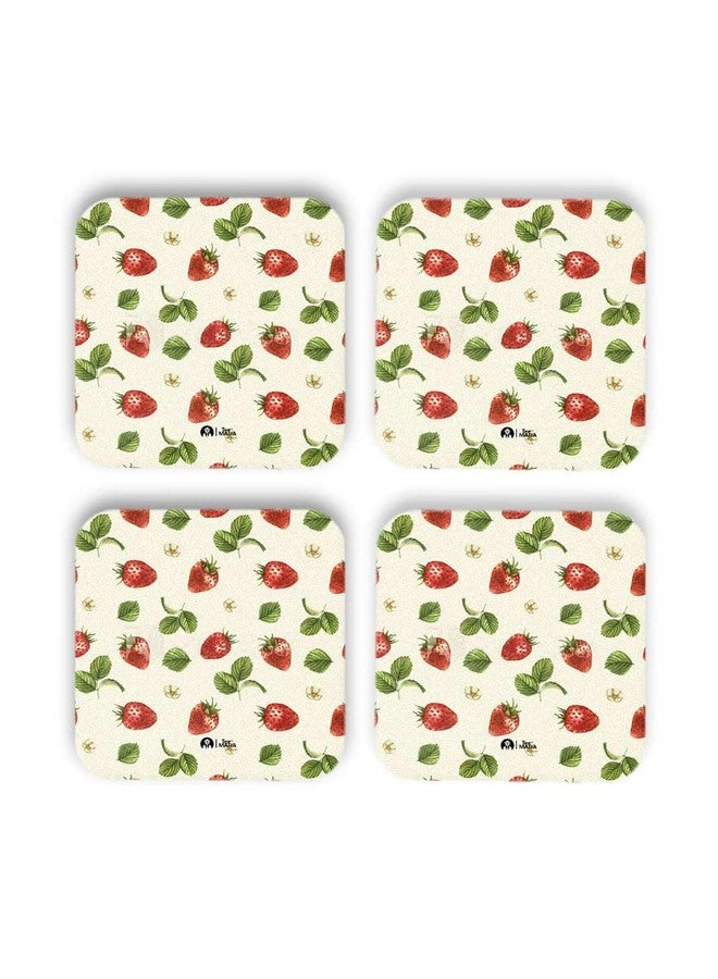 Tee Mafia Tee Mafia Printed Strawberry Fruit Tea Costers | MDF Wood Material Coaster | Home Décor (Set of 4) - Image 1