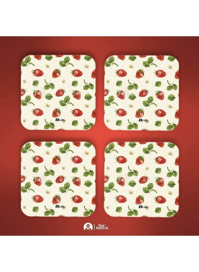 Tee Mafia Tee Mafia Printed Strawberry Fruit Tea Costers | MDF Wood Material Coaster | Home Décor (Set of 4) - Image 2