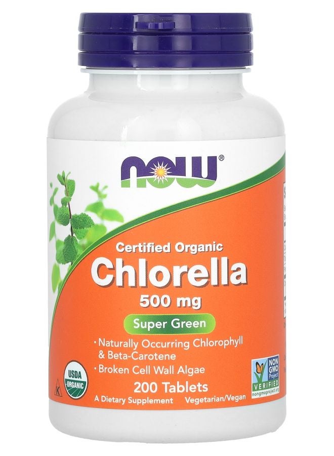 now Certified Organic Chlorella 3000 mg 200 Tablets (500 mg Per Tablet)