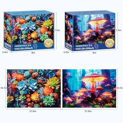 Edsjegn 2 Pack Puzzles for Adults 1000 PiecesSucculents and Mushrooms Difficult Jigsaw Puzzles for AdultsHard Jigsaw Puzzle Decorations DIY Leisure Game Toy Suitable Family Friends275x20 inches - Image 5