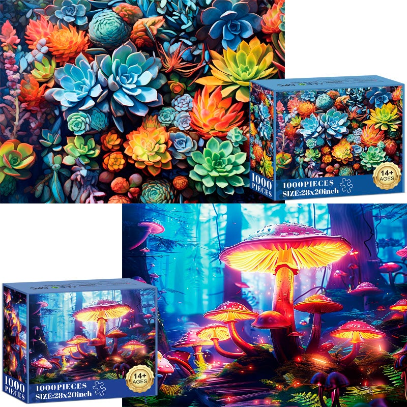 Edsjegn 2 Pack Puzzles for Adults 1000 PiecesSucculents and Mushrooms Difficult Jigsaw Puzzles for AdultsHard Jigsaw Puzzle Decorations DIY Leisure Game Toy Suitable Family Friends275x20 inches - Image 3