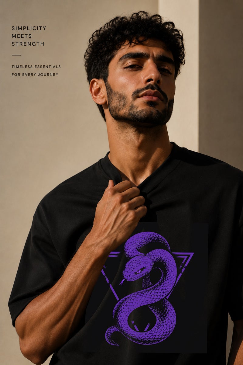 Men's Oversized Black Snake Graphic T-Shirt Casual Short Sleeve Crew Neck Streetwear Tee - Image 5