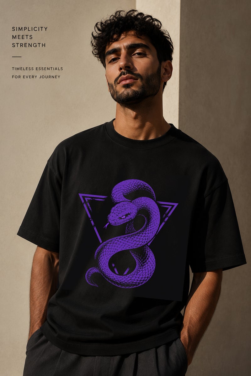 Men's Oversized Black Snake Graphic T-Shirt Casual Short Sleeve Crew Neck Streetwear Tee - Image 1