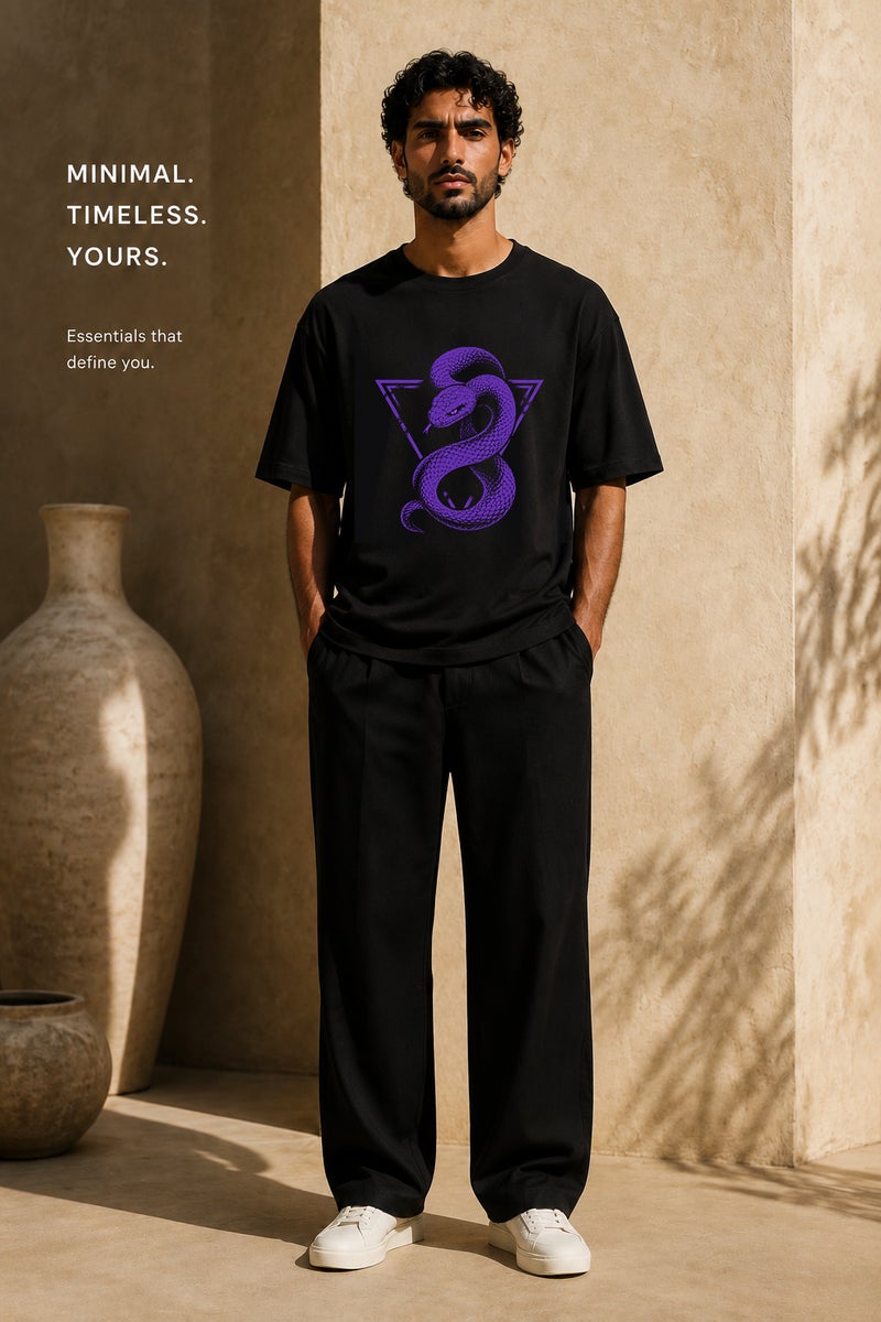 Men's Oversized Black Snake Graphic T-Shirt Casual Short Sleeve Crew Neck Streetwear Tee - Image 2