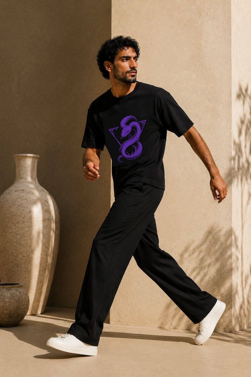 Men's Oversized Black Snake Graphic T-Shirt Casual Short Sleeve Crew Neck Streetwear Tee - Image 3