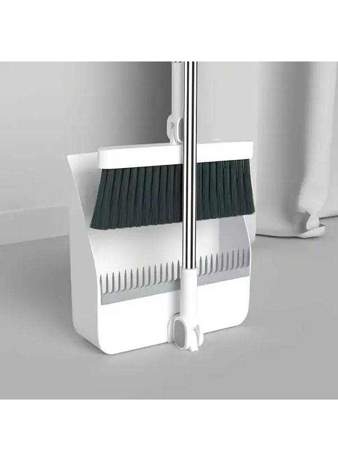 White Rotatable Broom and Dustpan Set with Comb for Floor Cleaning - Image 1