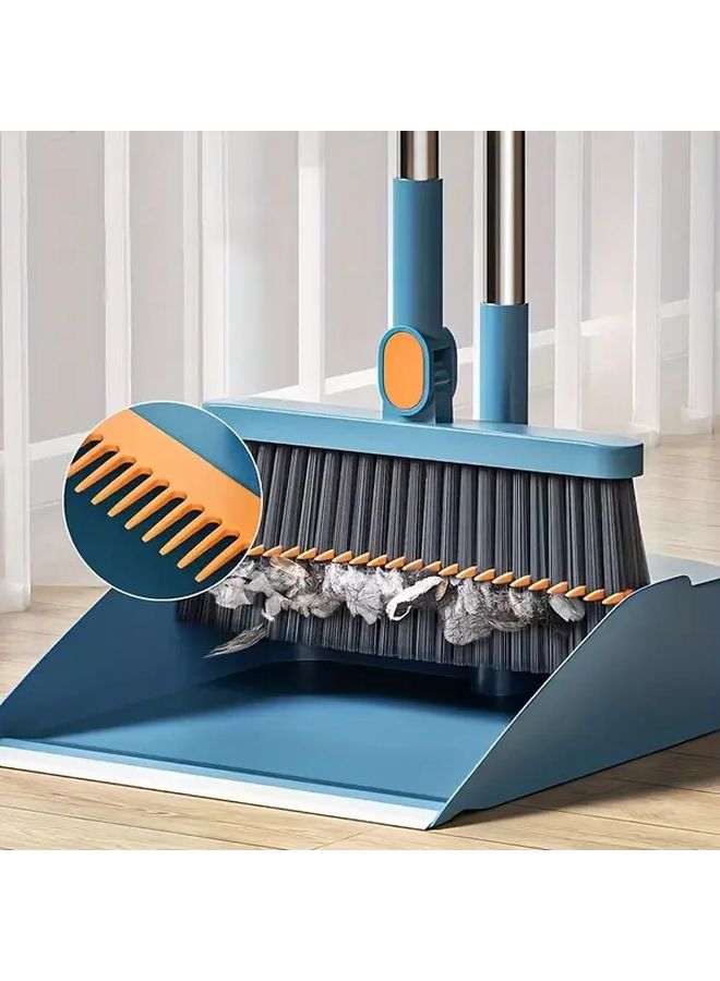 White Rotatable Broom and Dustpan Set with Comb for Floor Cleaning - Image 5