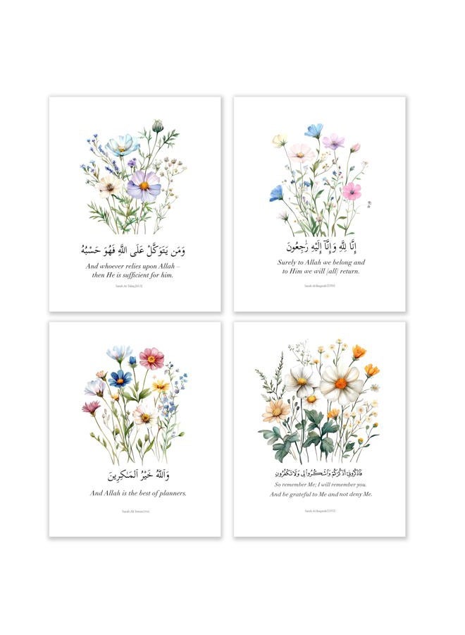 BESERH Wildflower Islamic Wall Decor, Quran Verses Muslim Wall Art Prints, Islamic Arabic Quran Quotes Religious Posters for Home Bedroom Prayer Room Office, 8x10 Inches Set of 4 Unframed - Image 1