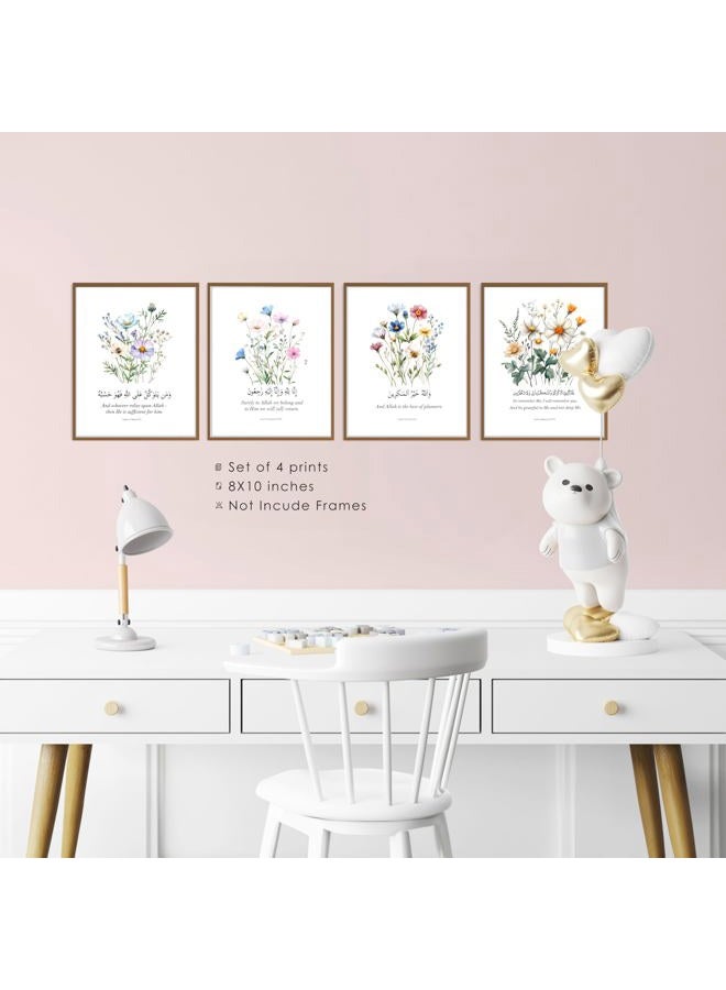 BESERH Wildflower Islamic Wall Decor, Quran Verses Muslim Wall Art Prints, Islamic Arabic Quran Quotes Religious Posters for Home Bedroom Prayer Room Office, 8x10 Inches Set of 4 Unframed - Image 3