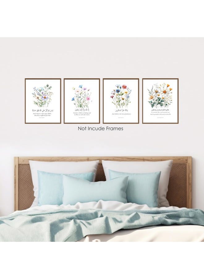 BESERH Wildflower Islamic Wall Decor, Quran Verses Muslim Wall Art Prints, Islamic Arabic Quran Quotes Religious Posters for Home Bedroom Prayer Room Office, 8x10 Inches Set of 4 Unframed - Image 5