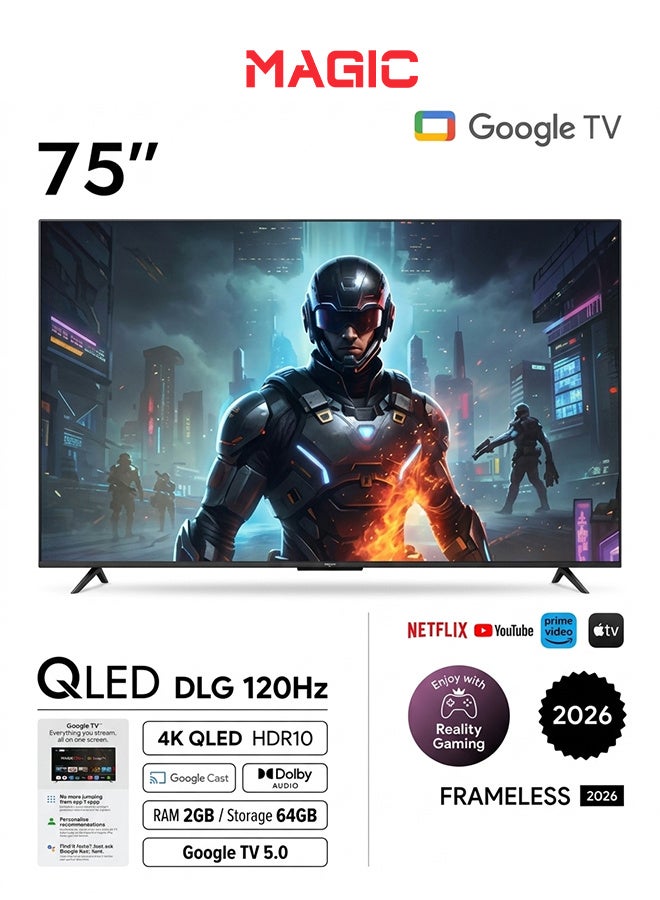ماجيك تلفزيون 75 بوصة - 4K - QLED - HDR10 - Google TV - بدون إطار - MGP75DT24QT2H120/Google - Image 1