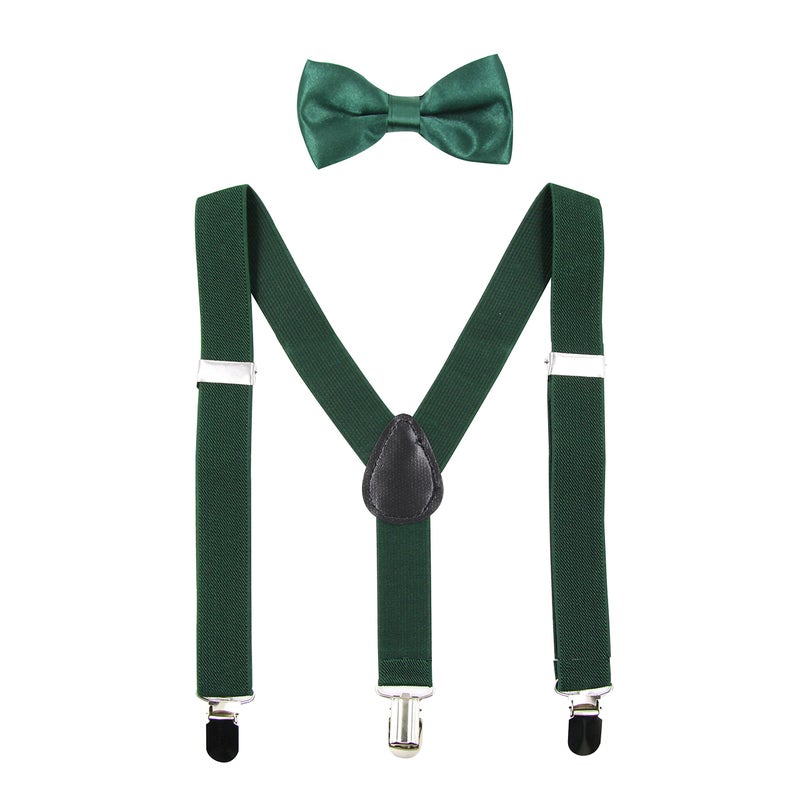 Hanerdun Kids Suspender Bowtie Sets Adjustable Suspender With Bow Ties Gift Idea For Boys And Girls, Dark Green, One Size - Image 1
