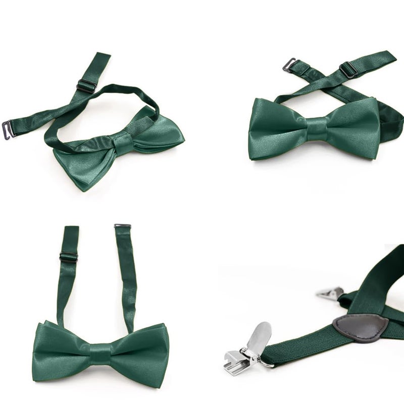 Hanerdun Kids Suspender Bowtie Sets Adjustable Suspender With Bow Ties Gift Idea For Boys And Girls, Dark Green, One Size - Image 5