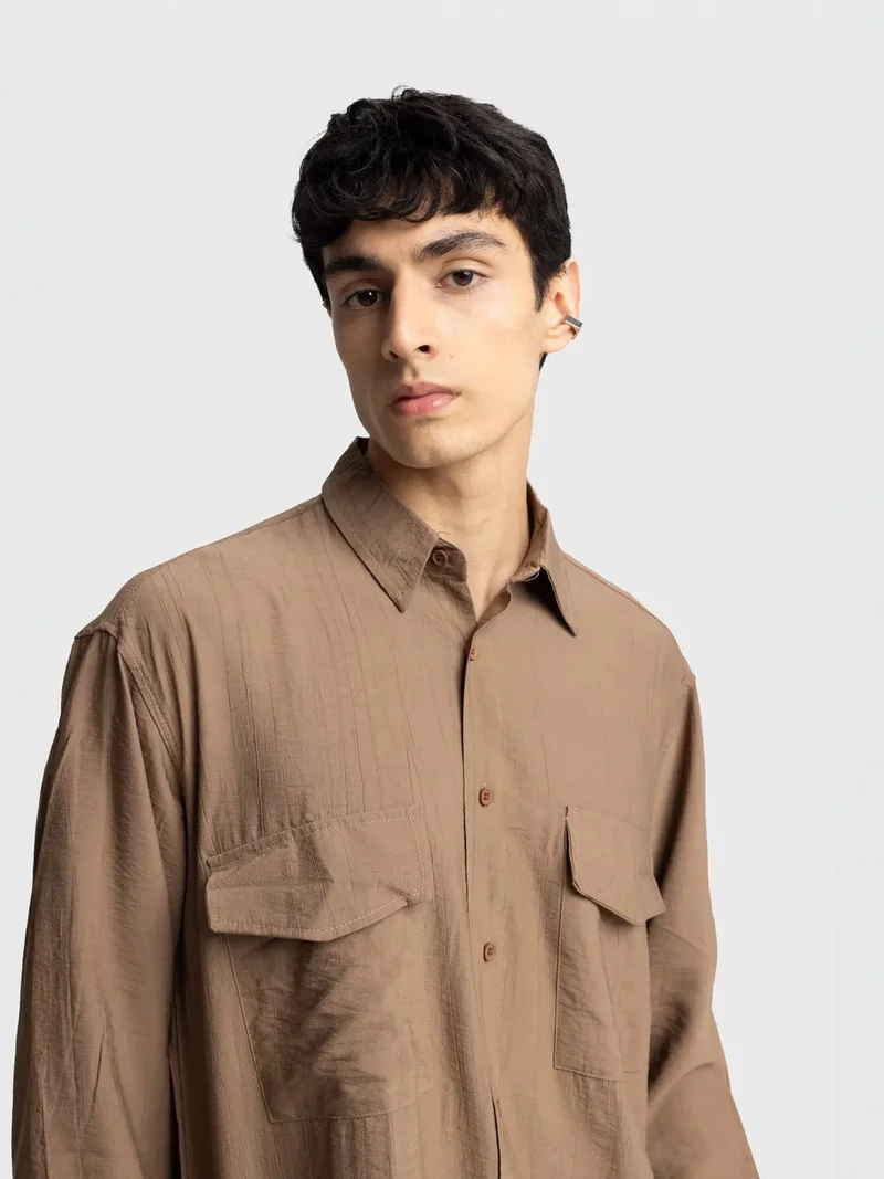 Giesto GIESTO Long Sleeve Button-Up Shirt with Pocket