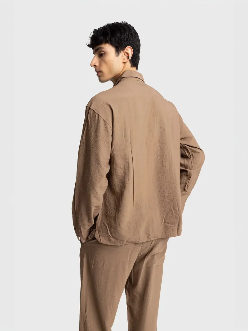 Giesto Tan Natural GIESTO Long Sleeve Button-Up Shirt with Pocket for Men | Best Price UAE