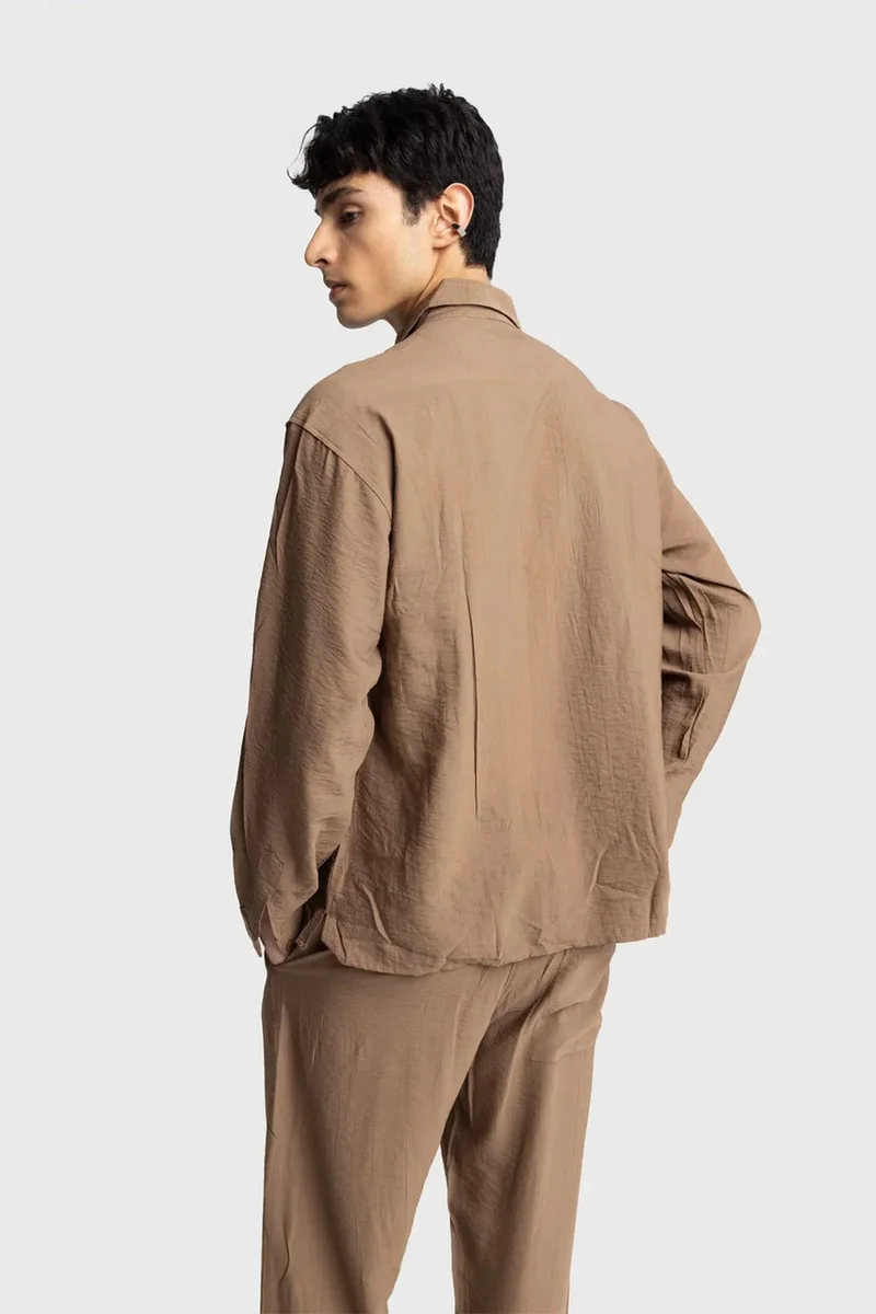 Giesto Tan Natural GIESTO Long Sleeve Button-Up Shirt with Pocket for Men | Best Price UAE