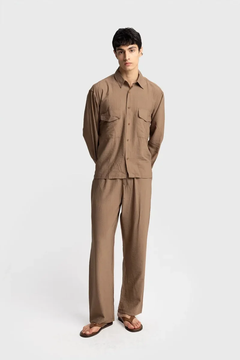 Giesto Tan Natural GIESTO Long Sleeve Button-Up Shirt with Pocket for Men | Best Price UAE