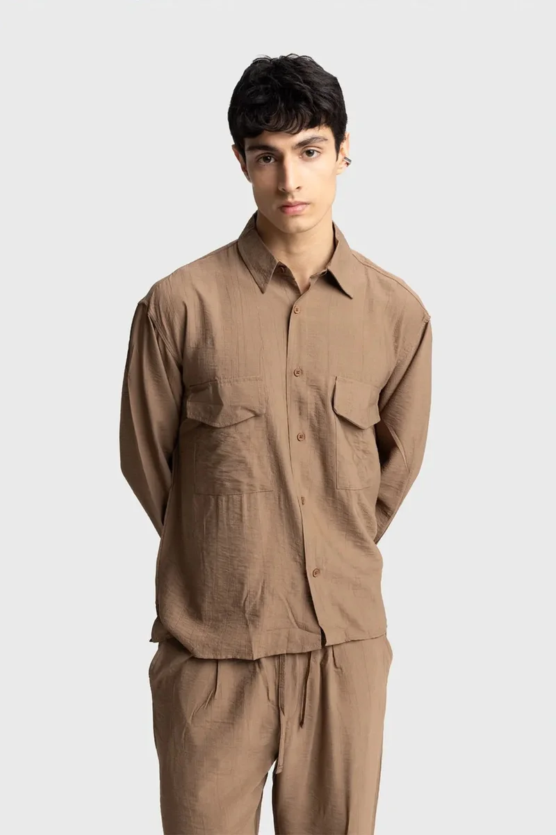 GIESTO Long Sleeve Button-Up Shirt with Pocket