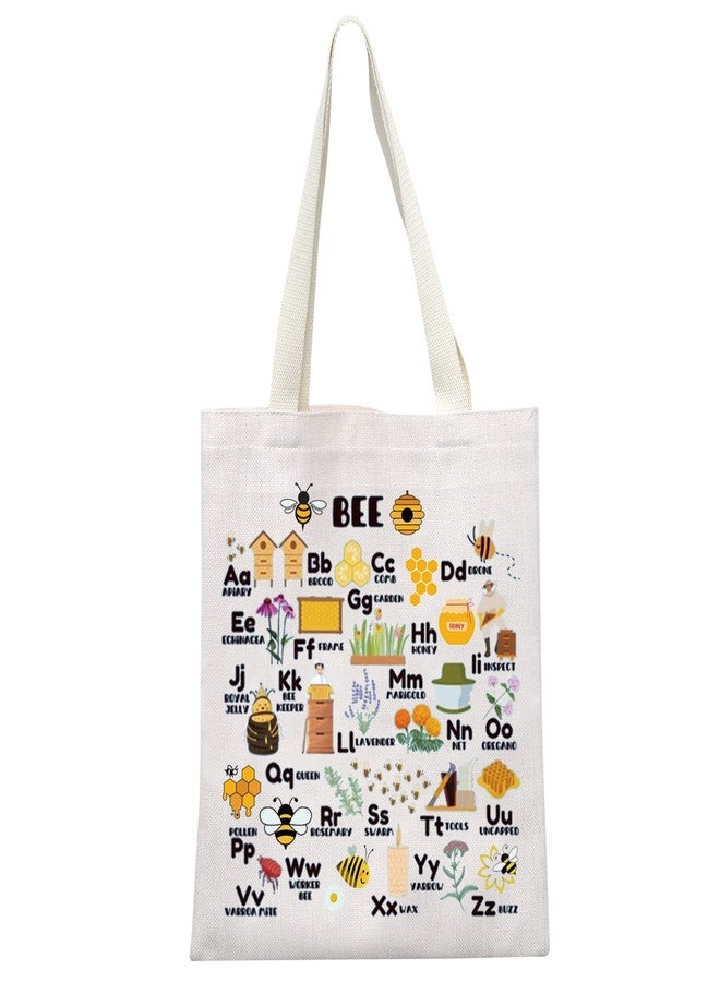 MEIKIUP Bees Alphabet Canvas Tote Bag Save The Bees Tote Bag Beekeeper Gifts Honeybee Pouch Case Bee Lover Gift (Bee Alphabet Tote Bag) - Image 1