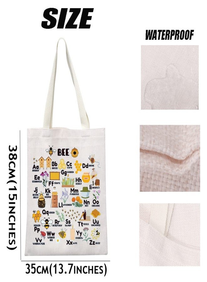 MEIKIUP Bees Alphabet Canvas Tote Bag Save The Bees Tote Bag Beekeeper Gifts Honeybee Pouch Case Bee Lover Gift (Bee Alphabet Tote Bag) - Image 3