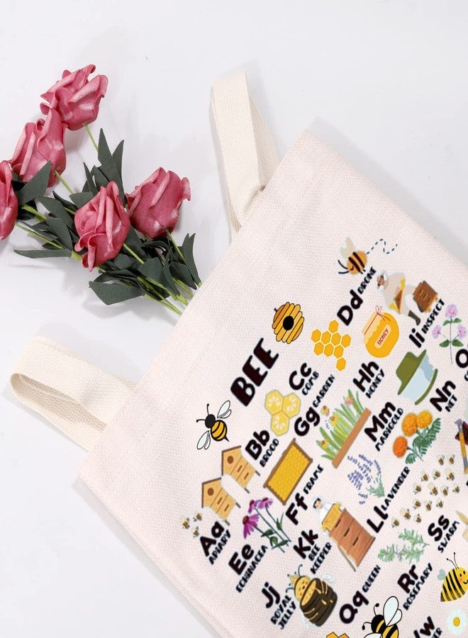 MEIKIUP Bees Alphabet Canvas Tote Bag Save The Bees Tote Bag Beekeeper Gifts Honeybee Pouch Case Bee Lover Gift (Bee Alphabet Tote Bag) - Image 2