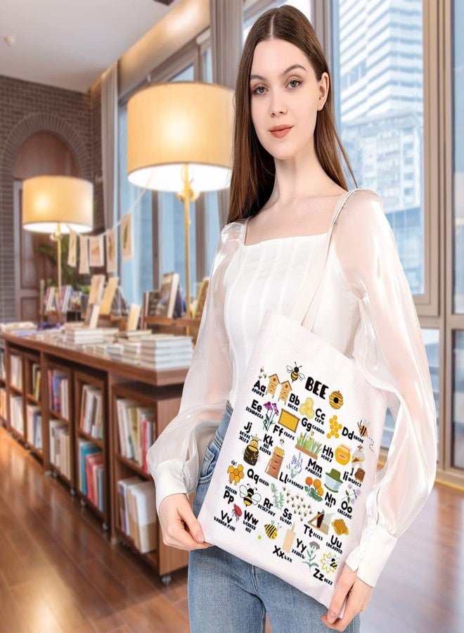 MEIKIUP Bees Alphabet Canvas Tote Bag Save The Bees Tote Bag Beekeeper Gifts Honeybee Pouch Case Bee Lover Gift (Bee Alphabet Tote Bag) - Image 5