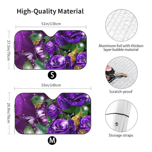 FREEHOTU Rose Purple Butterfly Windshield Sunshade for Car SUV Truck Foldable Uv Ray Reflector Front Window Sun Shade Visor Shield Cover - Image 3