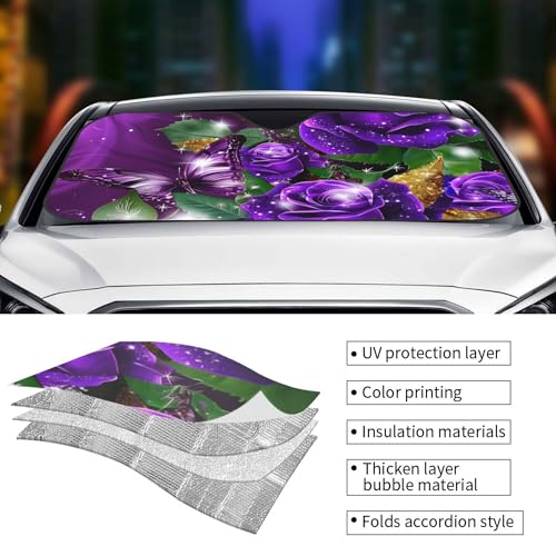 FREEHOTU Rose Purple Butterfly Windshield Sunshade for Car SUV Truck Foldable Uv Ray Reflector Front Window Sun Shade Visor Shield Cover - Image 5