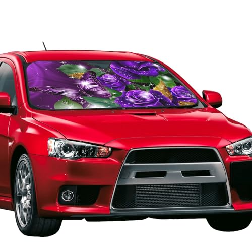 FREEHOTU Rose Purple Butterfly Windshield Sunshade for Car SUV Truck Foldable Uv Ray Reflector Front Window Sun Shade Visor Shield Cover - Image 2