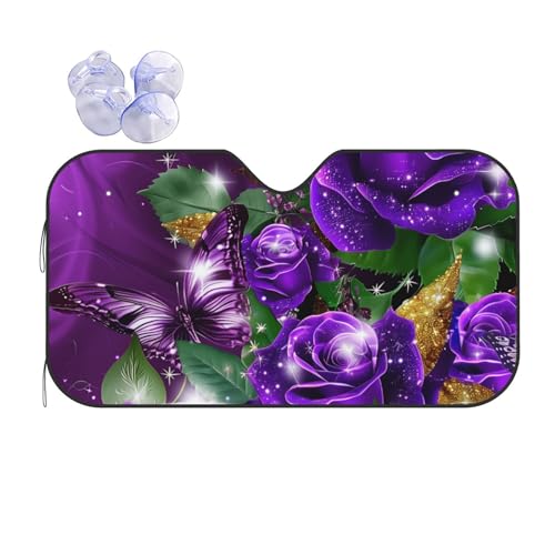 FREEHOTU Rose Purple Butterfly Windshield Sunshade for Car SUV Truck Foldable Uv Ray Reflector Front Window Sun Shade Visor Shield Cover - Image 1