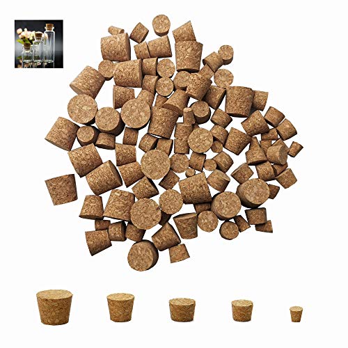 TOSPARTY Cork Stoppers - 100-Pack Mini Cork Stoppers, Tapered Corks Bottle Plugs, 5 Sizes - Image 1