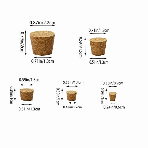 TOSPARTY Cork Stoppers - 100-Pack Mini Cork Stoppers, Tapered Corks Bottle Plugs, 5 Sizes - Image 2