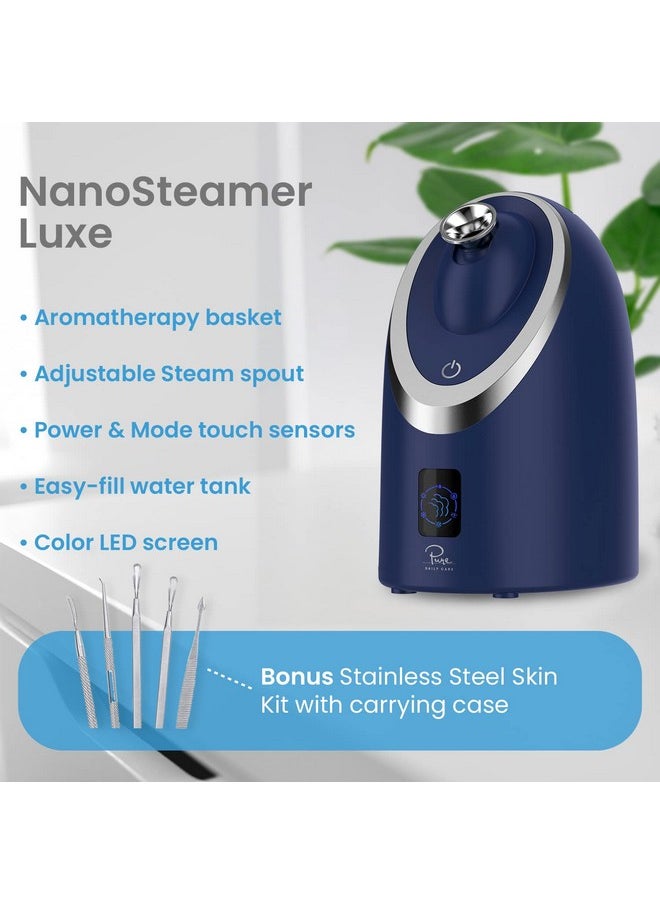Pure Daily Care - Nanosteamer Luxe By Pure Daily Care In Navy Ionic Facial Steamer With Smart Steam Technology 6 Steam Modes Aromatherapy Basket Digital Lcd Screen Hot Steam & Cool Mist L Extraction Set - Image 1