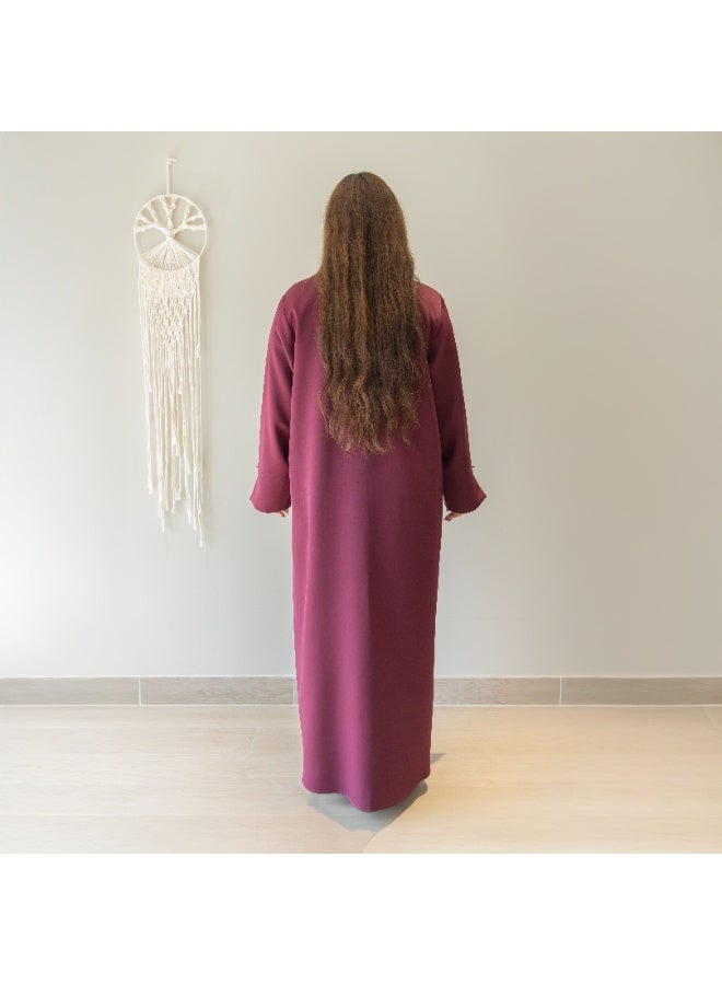 LINELLE عباءة لينيل الفاخرة باللون الماروني للنساء - تصميم أنيق على شكل V، مفتوحة من الأمام، تفاصيل أكمام مزينة بحجر النجوم، ملابس يومية ومناسبات محتشمة - Image 5