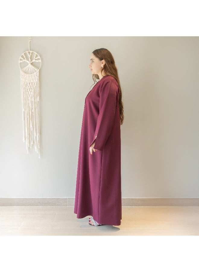LINELLE عباءة لينيل الفاخرة باللون الماروني للنساء - تصميم أنيق على شكل V، مفتوحة من الأمام، تفاصيل أكمام مزينة بحجر النجوم، ملابس يومية ومناسبات محتشمة - Image 1