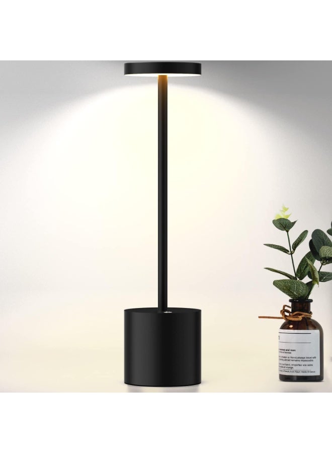 مصباح طاولة LED لاسلكي، بطارية قابلة للشحن 6000 مللي أمبير، مصباح مكتب بثلاثة مستويات سطوع، إضاءة ليلية، إضاءة عصرية للفنادق والمطاعم، لون أسود - Image 1