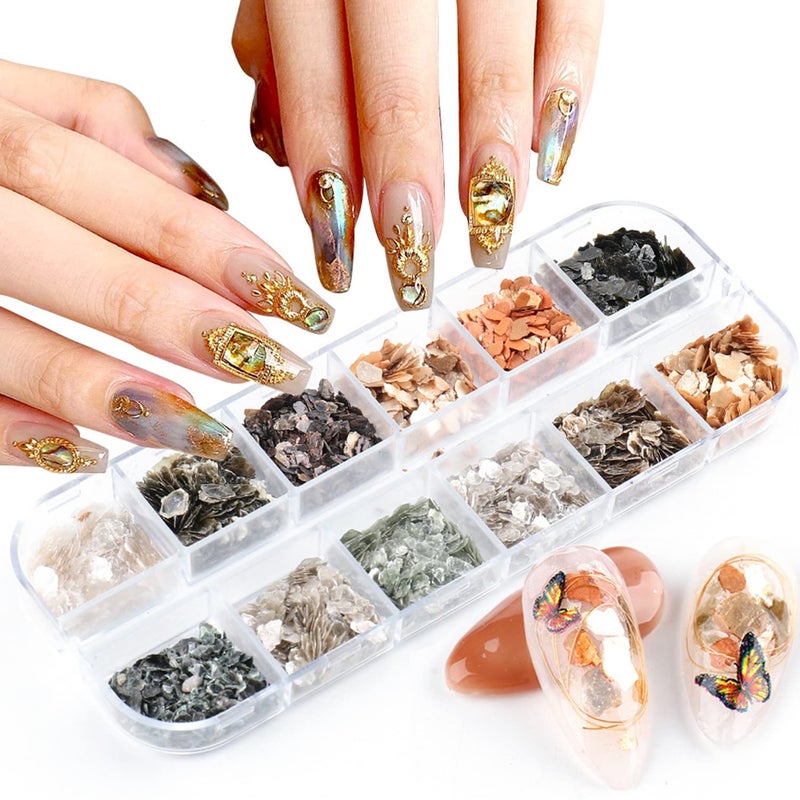 Mica Marble Nail Art Decorations Holographic Japanese Style 3D Acrylic Nails Supplies Design Mica Nail Art Glitter Slices UV Gel Marble Sequins Accessories for Women Girls Manicure Charms Decoration