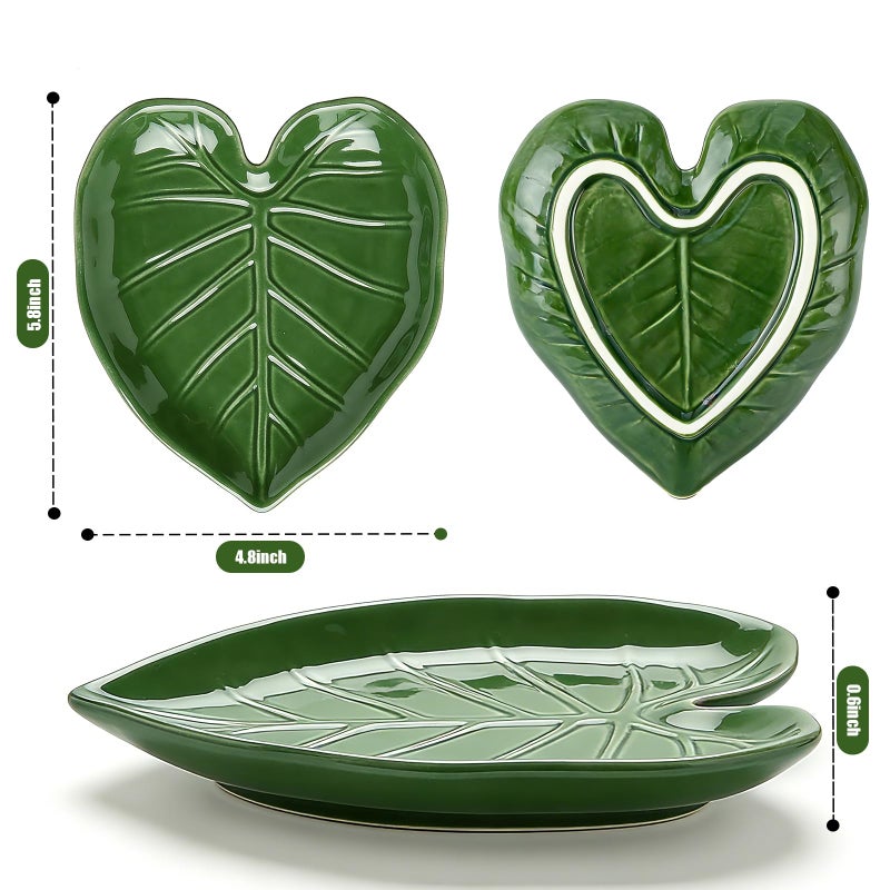 Hi-YomiLaugh Ceramic Spoon Rest for Stove Top and Kitchen Counter, Green Leaf Spoon Holder, Cute Cooking Spoon Rest, Heat Resistant Dishwasher Safe Kitchen Utensil Rest, Decorative Kitchen Decor - Image 2